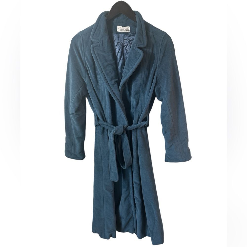 Vintage 1960s Womans’ Alorna Navy Man made Kashmere Maxi Trench Wrap Coat.